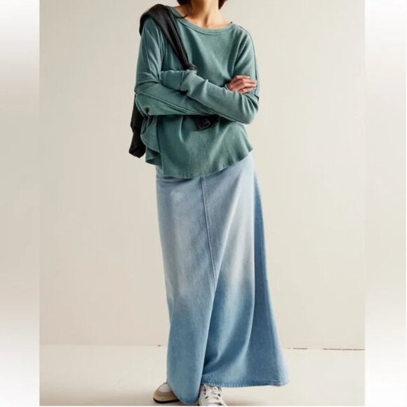 Free People Microphone Drop Thermal Silver Pine Acid Wash Green size Small NWT - Picture 8 of 10